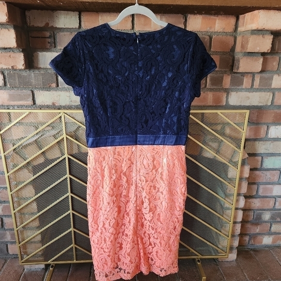 DOWNEAST Blue and Peach Lace Midi Dress. Size Medium - Picture 7 of 16